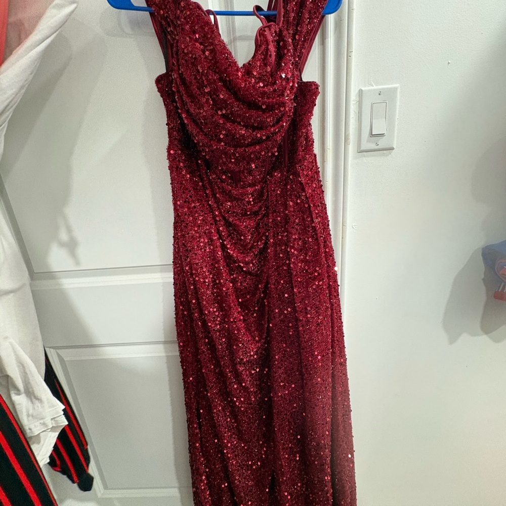 SHEIN Burgundy Sequin Prom Dress